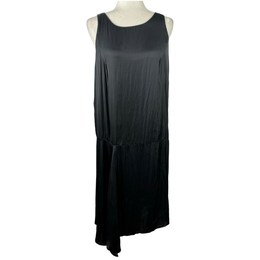 Matthildur Dress Women S Black Satin Midi Lagenlook Artsy Icelandic Party